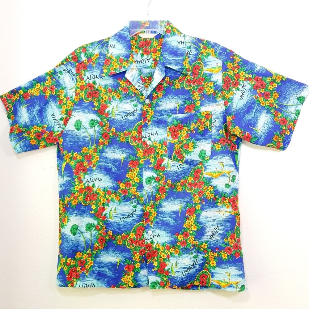 Vintage 70s tropical Hawaiian camp shirt XL 48